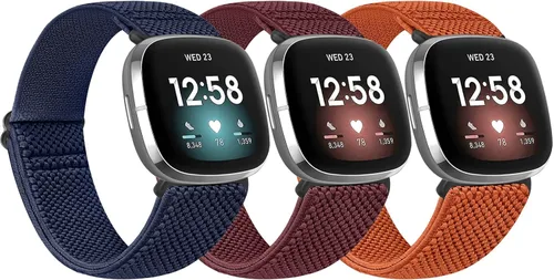 Miniatura 18 de Paquete de 3 correas elásticas de nailon compatibles con Fitbit Versa 4/Versa 3/Sense 2/Sense, suave, ajustable, transpirable, correas de repuesto