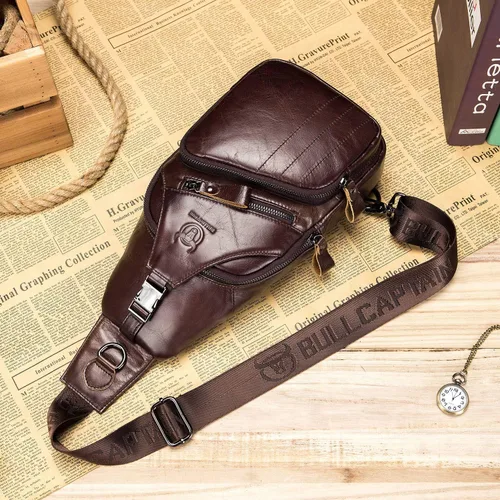 Miniatura 5 de Bolsos cruzados para hombre, bolso bandolera de cuero, mochilas casuales para el pecho, bolsa de hombro, mochilas de senderismo de viaje