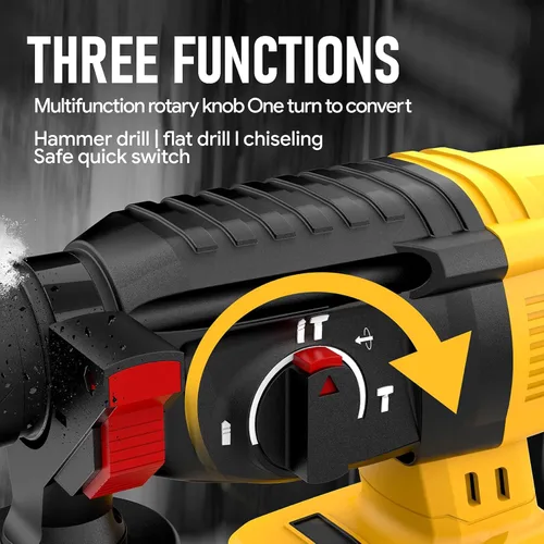 Miniatura 9 de SDS - Martillo giratorio inalámbrico compatible con batería Dewalt de 20 V, sin escobillas, taladro giratorio SDS para hormigón, mampostería