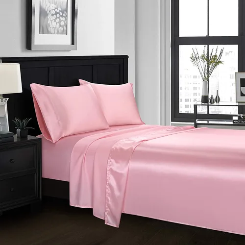 Miniatura 13 de 4 piezas de sábanas de satén 100% seda pura, lujosa colección de ropa de cama ultrasuave y suave, 19 pulgadas de profundidad, 1 sábana bajera, 1