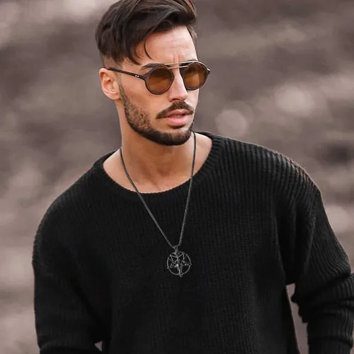 Miniatura 5 de TempBeau Collar con colgante de pentagrama satánico baphomet Hecho a mano cadena de eslabones de pentáculo boca abajo iglesia satanista punk gótico