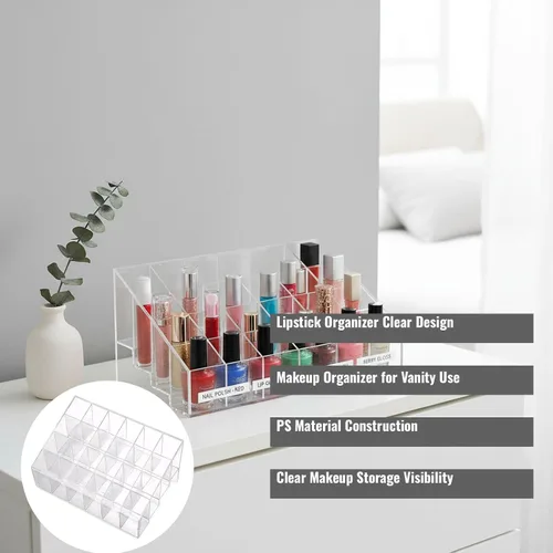 Miniatura 3 de Organizador de lápiz labial transparente para tocador, caja de almacenamiento de maquillaje, soporte para cosméticos para escritorio, diseño ligero