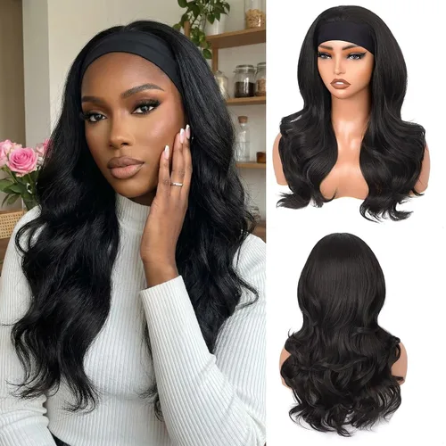 Peluca de Diadema Ondulada Onda Corporal Suelta Sin Pegamento Cabello Sintético para Mujeres Negras Sin Encaje Frontal Pelucas de Diadema Densidad
