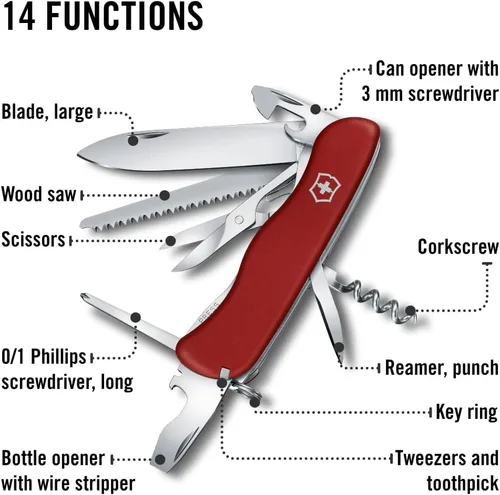 Miniatura 4 de Victorinox Outrider - Cuchillo suizo del ejército, cuchillo de bolsillo de 14 funciones fabricado en Suiza con cuchillo grande, sacacorchos, tijeras