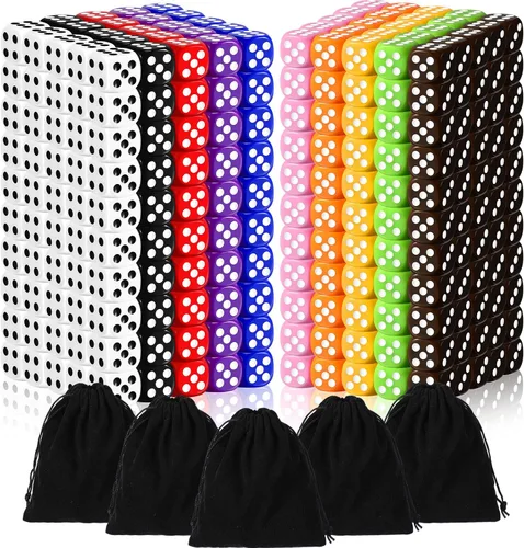 Syhood Juego de 500 dados de colores de 0.630 in a granel de 6 caras con 5 bolsas de cordón, juego estándar para enseñar matemáticas, tablero de
