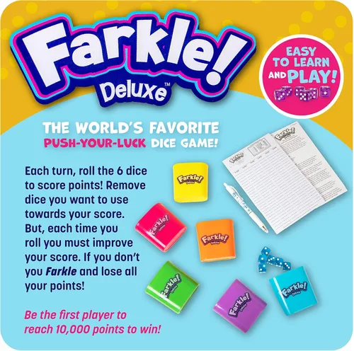 Miniatura 2 de El juego de dados Farkle Deluxe incluye 36 dados coloridos, 6 cubiletes, bandeja de lanzamiento y hojas de puntuación. El clásico juego de dados