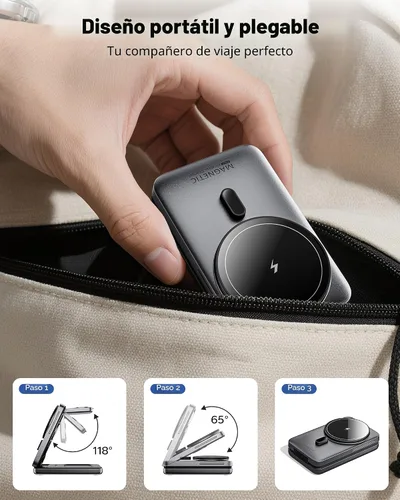 Miniatura 4 de KPON Estación de carga plegable 3 en 1 para Magsafe, cargador de teléfono de viaje y reloj para Apple, base de carga inalámbrica PD20W