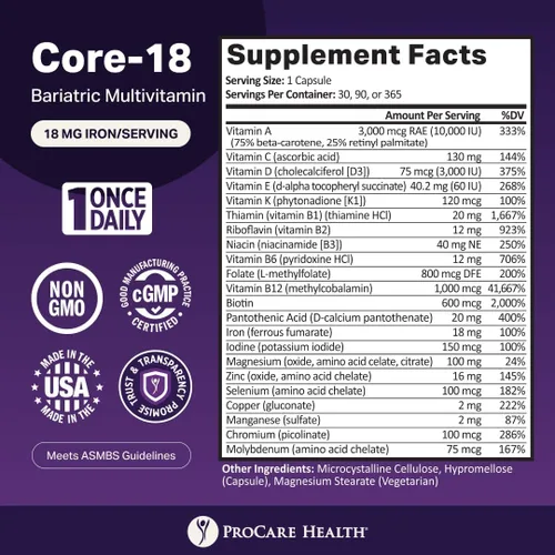 Miniatura 3 de ProCare Health Multivitamínico bariátrico con 18 mg de hierro (suministro de 3 meses) vitaminas posoperatorias pacientes de cirugía bariátrica