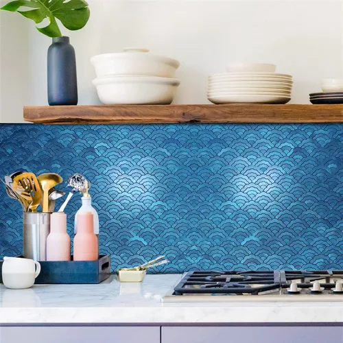 Miniatura 6 de XUANINY - 11 hojas de azulejos autoadhesivos para salpicaduras de metal, mosaico de aluminio en forma de nube 3D con adhesivo para decoración