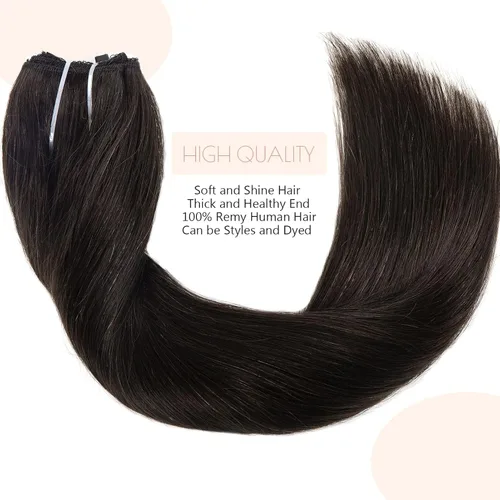 Miniatura 2 de Loxxy Extensiones de cabello con alambre, color negro natural, 14 pulgadas, 2.65 oz, 100% cabello humano real, extensión de cabello invisible