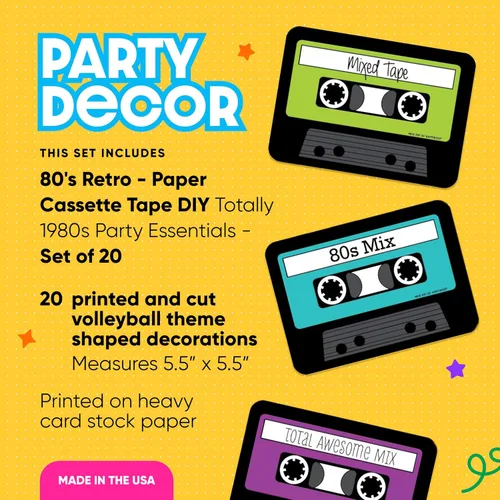 Miniatura 2 de Big Dot of Happiness Cinta de casete de los años 80 para decoración de fiestas, recortes para fiestas temáticas de los años 80, diseño retro