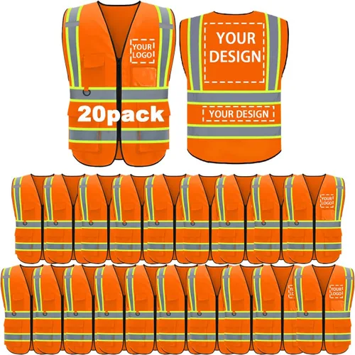 Miniatura 24 de Chaleco de seguridad con logotipo personalizado de alta visibilidad, chaleco reflectante clase 2, ropa de trabajo de construcción con 5 bolsillos