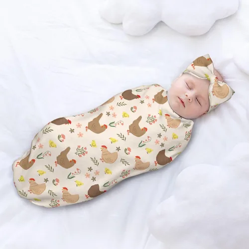 Miniatura 8 de Manta con estampado de pollo lindo con sombrero y lazo, saco de dormir de gallo, saco de envolver regalo de ducha, artículos divertidos para bebés