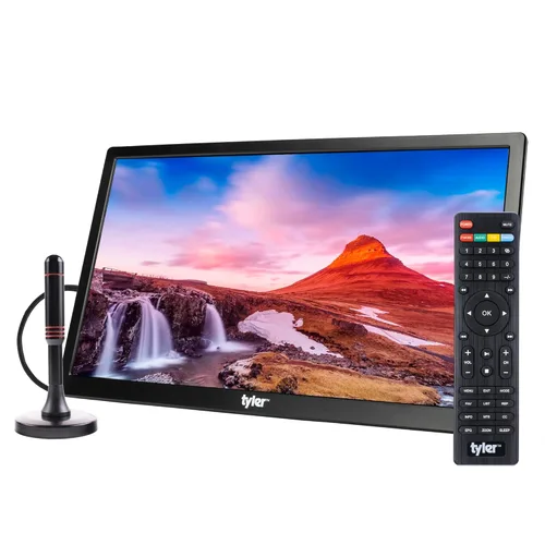 Tyler 13" Monitor LCD de TV portátil con batería, capacidad inalámbrica, HD-TV, HDMI, ranura para tarjeta SD, USB, RCA, AC/DC, radio FM, cargador de