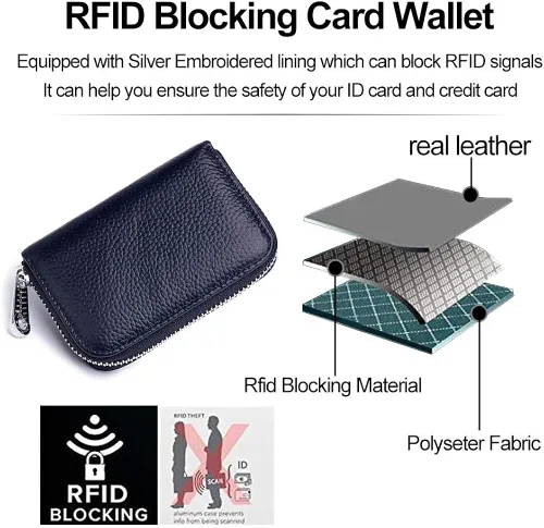 Miniatura 6 de Tarjetero RFID de cuero genuino para tarjetas de crédito con cremallera, Moderno
