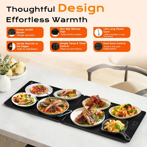Miniatura 4 de Tapete de calentamiento eléctrico para alimentos de 32 x 12 pulgadas, parte superior de vidrio templado, bandeja calentadora de alimentos