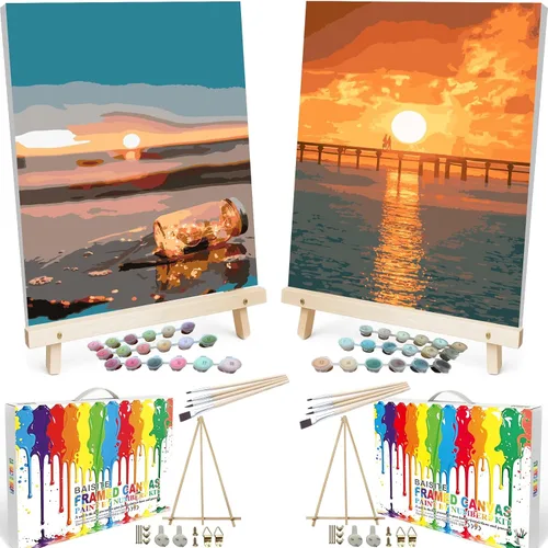 Miniatura 23 de BAISITE Kit de pintura por números para adultos principiantes, 12 pulgadas de ancho x 16 pulgadas de largo, paquete de 2 lienzos para kits