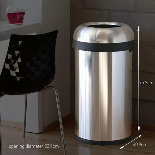 Miniatura 6 de simplehuman Bote de basura Bullet con tapa abierta de 60 litros/16 galones, calibre pesado de grado comercial, acero inoxidable cepillado