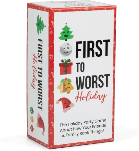 FIRST TO WORST Juego de Fiesta Edición Navideña - Un Juego de Cartas Festivo Sobre Cómo Tus Amigos y Familia Clasifican las Cosas - Perfecto para