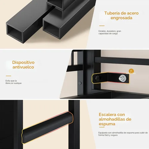 Miniatura 7 de ADORNEVE Litera Full sobre Twin con 8 cajones de almacenamiento, cama alta de metal con luces LED y estantes de almacenamiento, literas Twin sobre