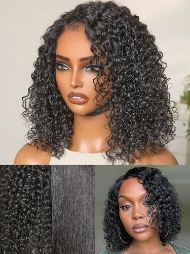 Miniatura 17 de LUVME HAIR - Pelucas de cabello humano rizado corto sin pegamento de 10 pulgadas, precortadas, predepiladas, indetectable, encaje HD, negro
