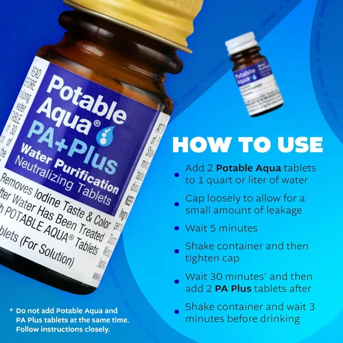 Miniatura 6 de Tabletas de purificación de agua Potable Aqua con PA Plus, solución portátil y efectiva para camping, senderismo, emergencias, desastres naturales