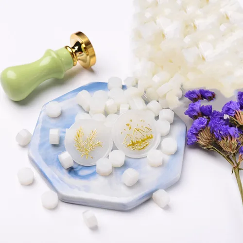 Miniatura 6 de Cuentas de sellado de cera, 300 cuentas de sello de cera blanca perla, 1 calentador de sello de cera de madera, 1 cuchara derretida y 10 velas de té