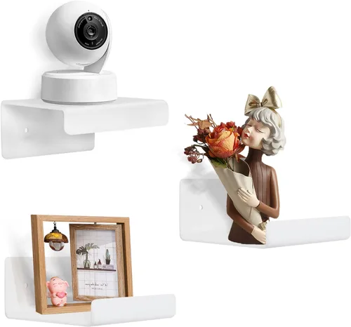 Miniatura 7 de Paquete de 3 estantes flotantes pequeños de acrílico para almacenamiento en pared, mini estante adhesivo de 4 pulgadas para sala de estar, baño