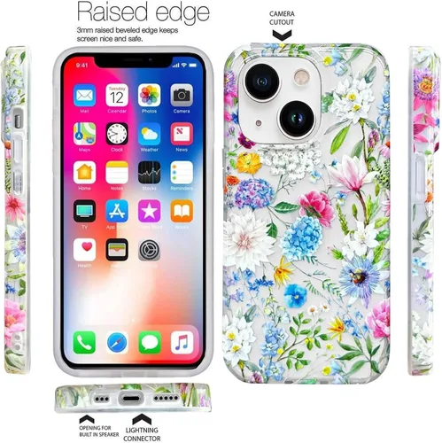 Miniatura 5 de J.west Funda para iPhone 13 de 6,1 pulgadas, diseño femenino lindo diseño de fundas para mujer, suave y delgado, diseño floral flores silvestres