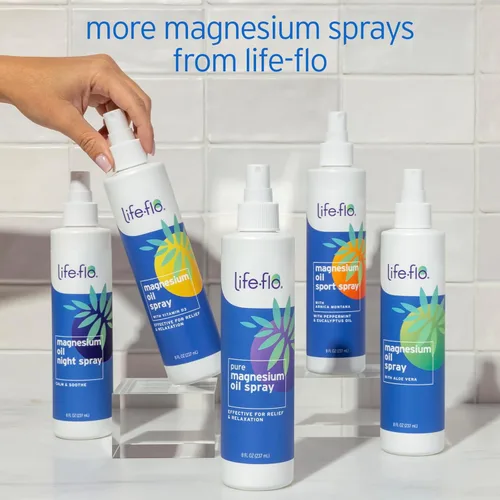 Miniatura 6 de LIFE-FLO Spray de aceite de magnesio con aloe vera orgánico, cloruro de magnesio en aerosol del fondo marino de Zechstein, calma y relaja músculos