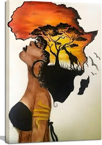 Miniatura 8 de Arte de pared enmarcado afroamericano, póster de mujer africana nostálgica, pintura en lienzo, niña negra, abstracto, puesta de sol, paisaje