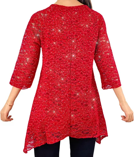 Miniatura 2 de Brittany Black Blusa de punto tipo túnica con estampado floral y encaje para mujer