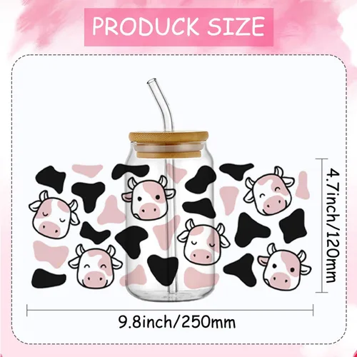 Miniatura 2 de YOKUSHI Envolturas de vasos UV DTF para 16 onzas, 15 hojas de calcomanías temáticas lindas calcomanías de transferencia para vasos de vidrio