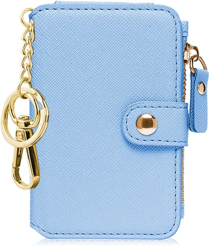 Miniatura 80 de Cartera con llavero, tarjetero con bloqueo RFID de piel, funda para tarjetas de crédito con cremallera para mujer