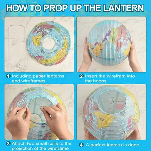 Miniatura 3 de 10 linternas de papel con mapa del mundo, 10 pulgadas, globos de papel, linternas de mapa, decoración de aula, mapa de viaje, linterna de papel