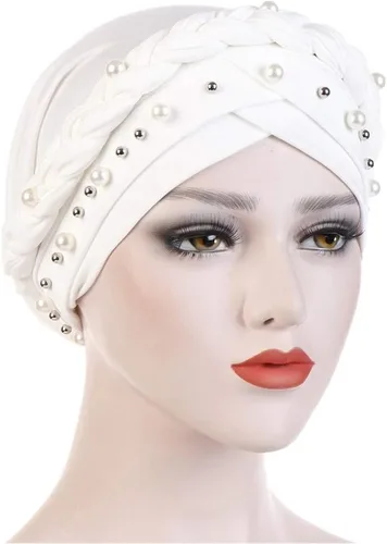 Miniatura 3 de Fxhixiy Hijab - Gorro de turbante con perlas para mujer, bufanda para la cabeza, gorro de quimioterapia, bandana