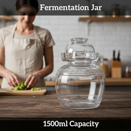 Miniatura 2 de Tarro de vidrio de 1,5 litros con tapa de fermentación, kit de fermentación tradicional con tapa de sellado de agua, tarro de pepinillos