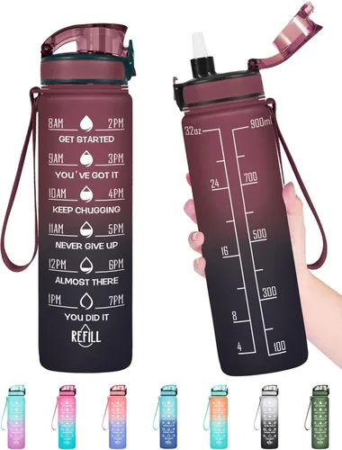 Miniatura 27 de Enerbone Botella de Agua, A Prueba de Fugas Sin BPA y Tóxicos, Botella de Agua Motivacional con Horarios para Beber y Pajita, Botella de Agua