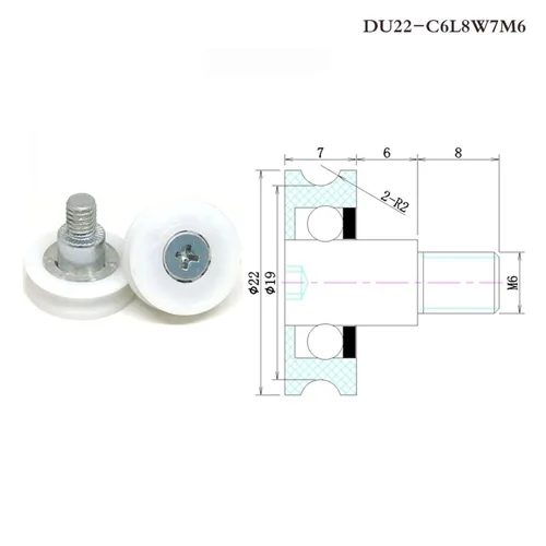 Miniatura 2 de 10 piezas de diámetro exterior 0.866 in POM U guía de ranura y rodillo de cajón de refrigerador 22x7xM6 DU22 C6L8W7M6 cajón rueda redonda DR19 DR22