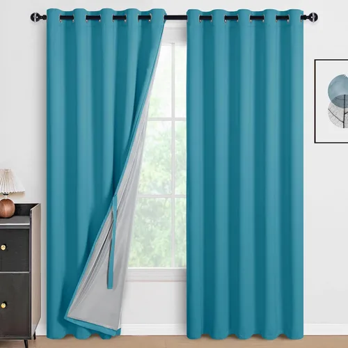 Miniatura 112 de DWCN Cortinas 100% opacas de 84 pulgadas de largo para dormitorio con forro negro, paneles de cortina de ventana de doble capa con aislamiento Azul