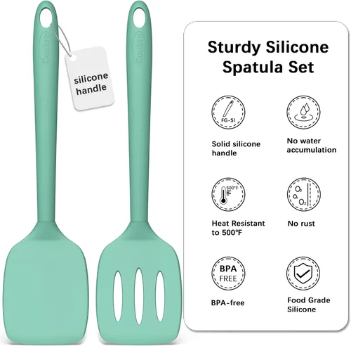 Miniatura 2 de Coukre Juego de 2 espátulas de silicona, resistentes al calor, sin BPA, espátulas de cocina sólidas y ranuradas para sartenes antiadherentes
