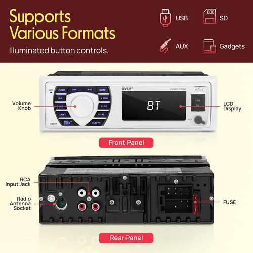 Miniatura 5 de Pyle Kit de altavoces receptores de unidad de cabeza marina – In-Dash LCD estéreo digital integrado Bluetooth y micrófono con sistema de radio AM FM