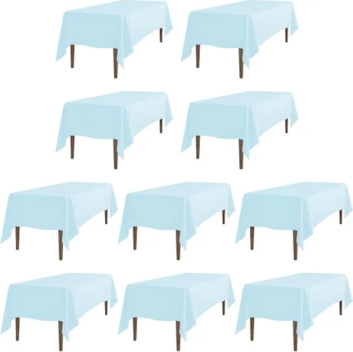 Miniatura 48 de LTC LINENS - Paquete de 2 manteles rectangulares de poliéster, de 60 x 102 pulgadas y 6 pies, color azul bebé, con caída parcial, resistentes a