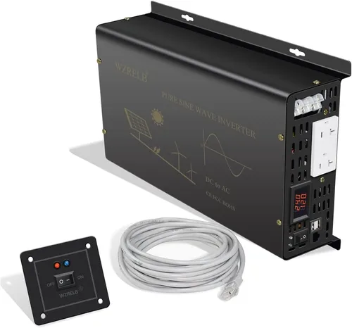 Miniatura 10 de WZRELB Inversor de corriente de onda sinusoidal pura de 2500 W, 12 VCC a 120 VCA, 60 Hz, salidas de CA duales, 2 puertos USB de 2.4 A y terminal