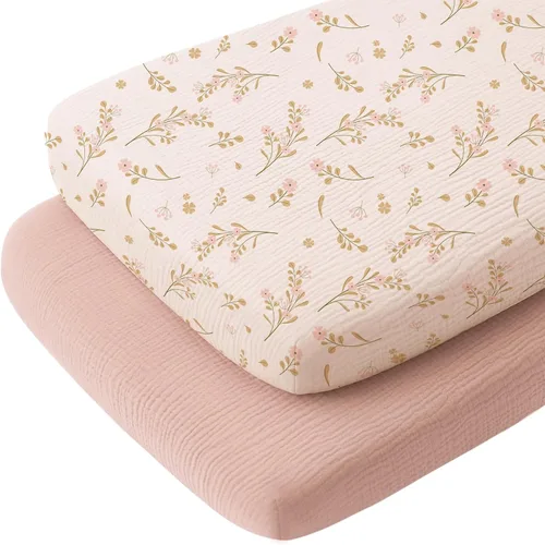 Miniatura 16 de Konssy Sábanas de muselina para cuna de bebé para niña y niño, paquete de 2, sábanas ajustadas transpirables para colchón de cuna de bebé, aptas