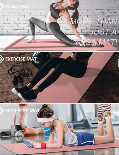 Miniatura 5 de Tapete de yoga con correa, 1/3 pulgadas extra gruesa, de doble cara, antideslizante, tapetes profesionales de TPE para mujeres y hombres, tapete