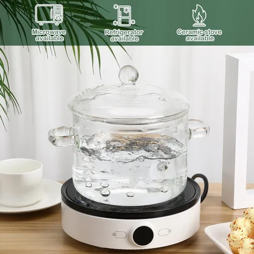 Miniatura 4 de Olla a fuego lento para estufa, popurrí de vidrio con tapa para estufa, 64.2 fl oz 66 oz cacerola de cocina transparente para el hogar, cuencos