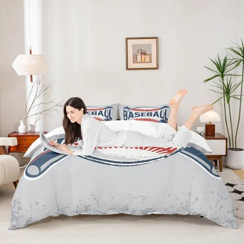 Miniatura 2 de Homewish Juego de ropa de cama con temática deportiva, 2 piezas, para niños y adolescentes, funda de edredón de béisbol deportiva vintage, juego