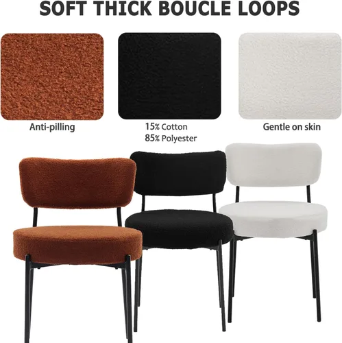 Miniatura 5 de Boucle - Juego de 2 sillas de comedor, modernas sillas de cocina tapizadas de mediados de siglo con respaldo curvado y patas de metal negro, sillas