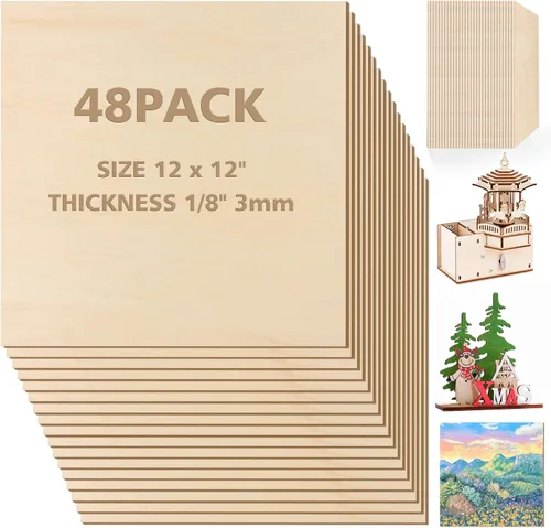 Miniatura 8 de Adrattnay Hojas de Tilo de 3mm - 3/8 x 30,5 x 30,5 cm, 24 piezas de madera contrachapada cuadrada de tilo para corte láser y grabado DIY, grabado